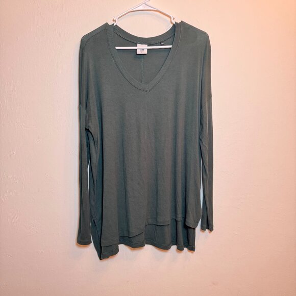 Womens Cabi S Oversized Green V-Neck Long Sleeve Tunic Top Women's Relaxed Fit - Picture 1 of 6
